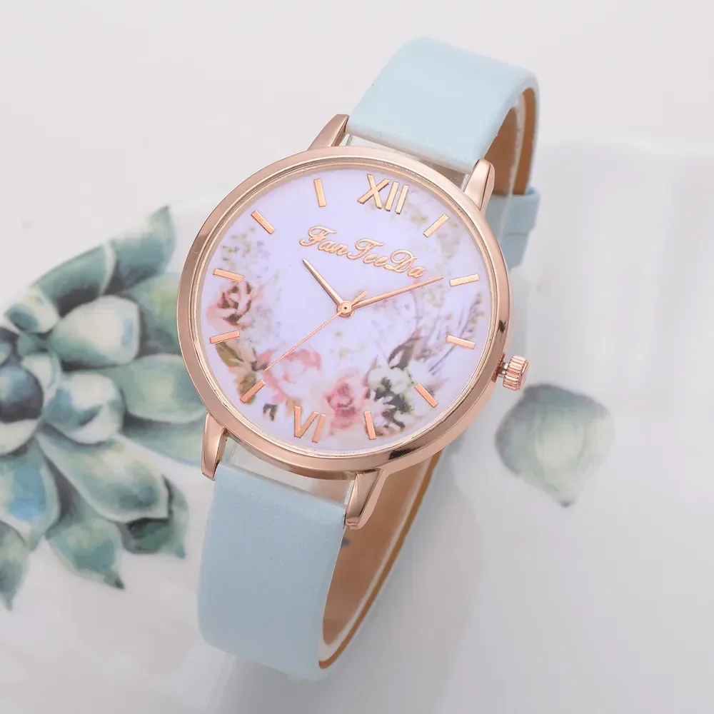 

Lady Printed Roman Scale Luxury Watch Women 2022 Fanfeeda Women's Casual Fashion Quartz Belt Watch Clock Mechanism Mujer Montre