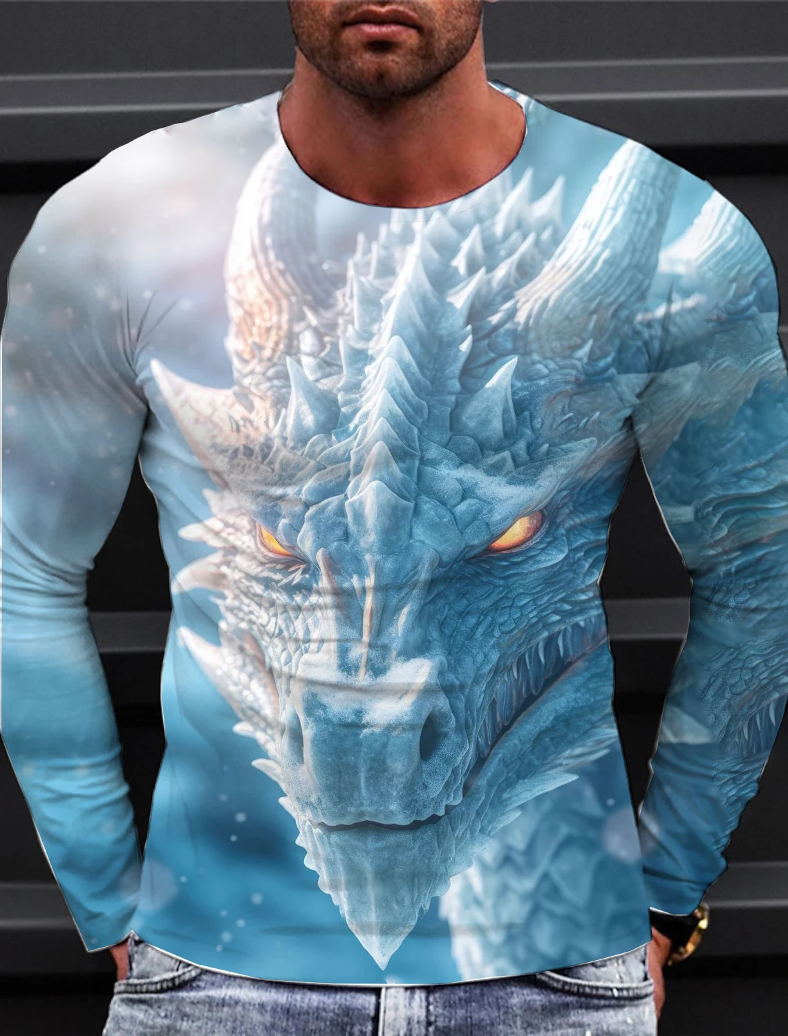 Men's Long Sleeve T-shirts 3d Printed Long T Shirt For Men Street O Neck Pullover Oversized Tee Shirt Man Clothing dragon print