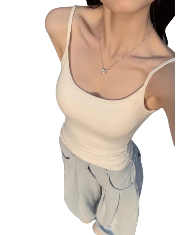 เสื้อกล้ามสายเดี่ยวผ้าฝ้ายสีขาวบริสุทธิ์ สำหรับผู้หญิง สวมใส่เป็นชุดชั้นใน ให้ความรู้สึกหรูหรา รุ่นใหม่ประจำปี 2025 เหมาะสำหรับฤดูร้อน ใส่เที่ยวกลางแจ้ง