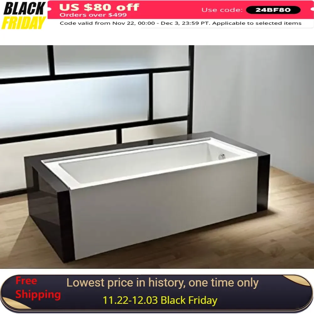 Bathtubs,60-Inch Contemporary Alcove Acrylic Bathtub with Right Hand Drain and Overflow Holes, White,Anti-slip Bathtubs