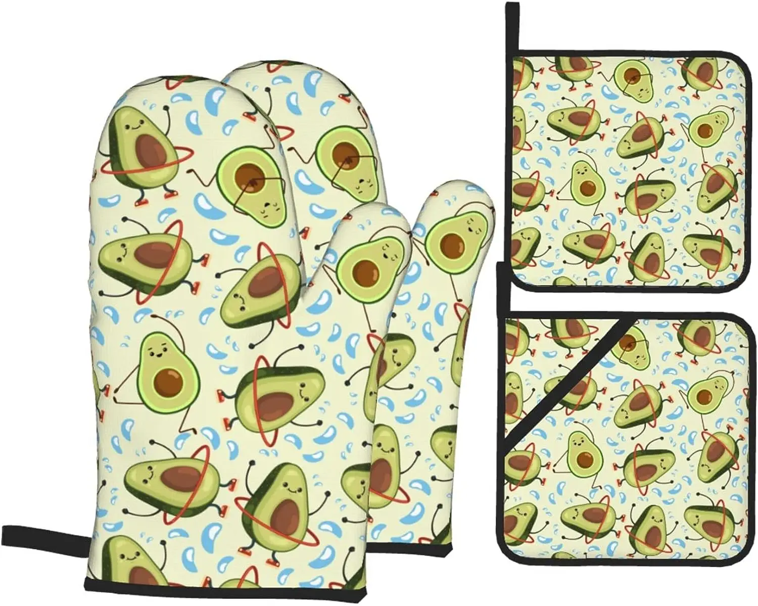 

cute Avocado Oven Mitts and Pot Holders Sets of 4 Oven Mitts Non-Slip Quilting Grill Mitts Heat Resistant for Baking Cooking BBQ