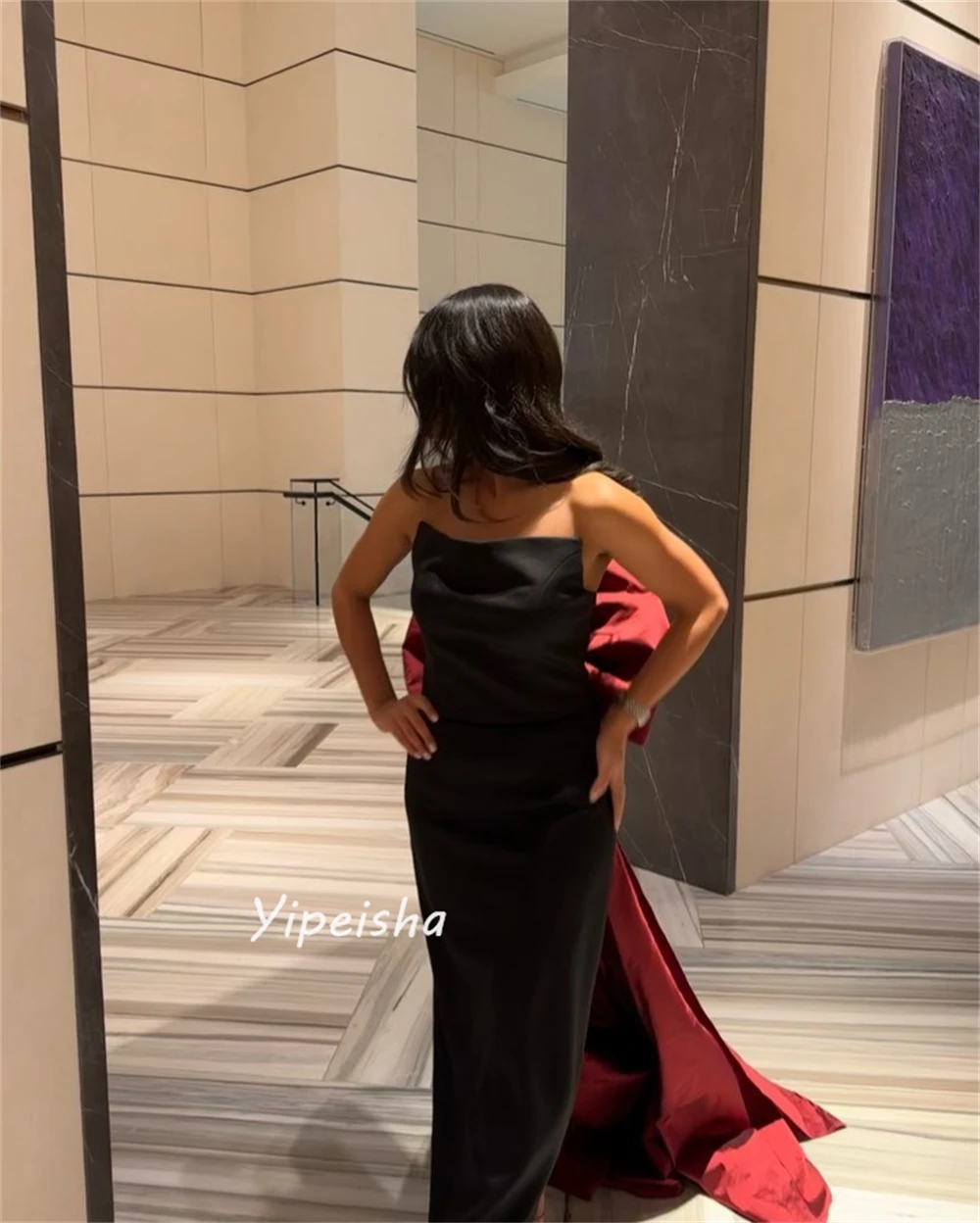 Strapless Ball Gown com arco, Draped plissado, até o chão, cetim, Bespoke Ocasião Vestidos, Clássico