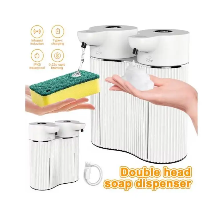 Double Head Automatic Foaming Liquid Soap Dispenser Infrared Sensor USB Rechargeable Sanitizer Dispenser Wall Mounted