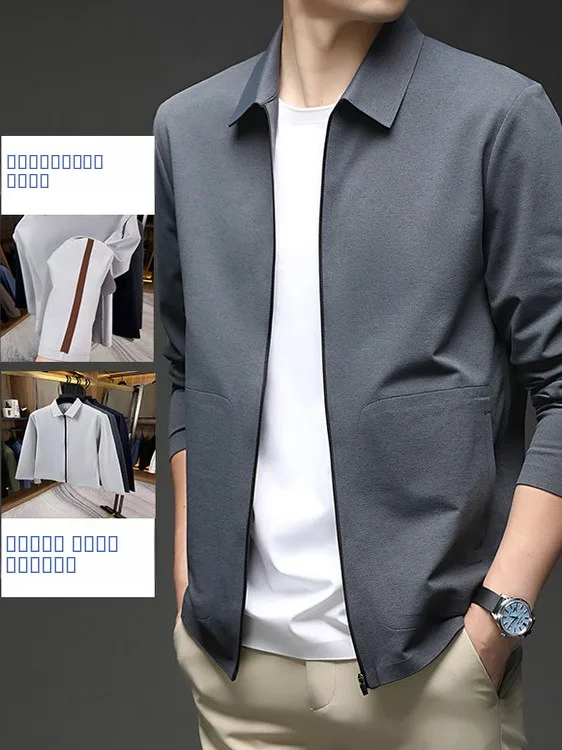 

Men's Lightweight Casual Jaet Spring Autumn New Sle Faion Urban Breathable Iron-Free Single Layer Top Stitchl Glue