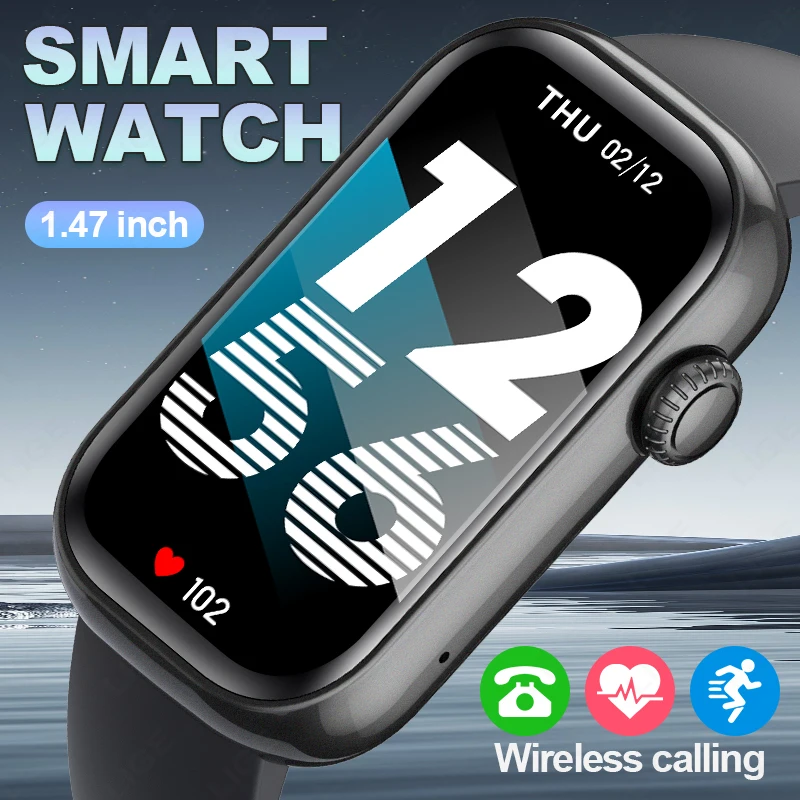 

2025 New Smart Watch Men Women 1.47'' HD Screen Pedometer Sports Fitness Smart Bracelet Bluetooth Call Waterproof Smartwatch Man