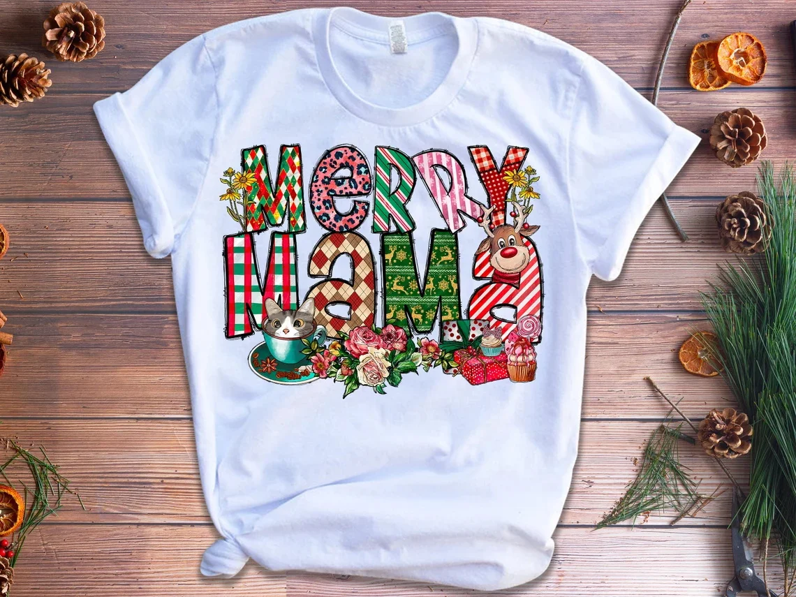 

Deer And Beer Graphic Print Tshirt Girls Marry Christmas Gift Snowflake T Shirt Femme Dinosaur/Dog T-Shirt Female Streetwear