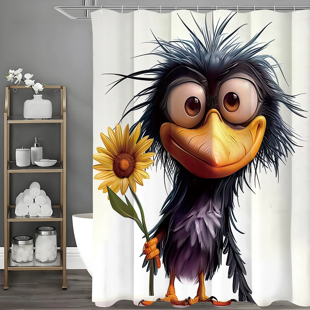 

Cute Crow Yellow Flower Shower Curtain, Bathroom Decorative Shower Curtain, Waterproof Shower Curtain with Hooks