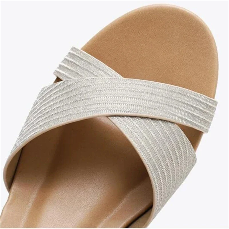 BEYARNE Women Weave Wedge Shoes Fashion New Zipper Ladies Sandals Fish Mouth Casual Beach Sandals Golden Roman Shoes Sandalias B