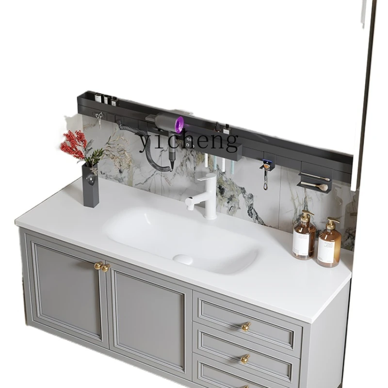 

ZK Stone Plate Hot Bending Whole Washbin Bathroom Cabinet Combination Paint Bathroom Smart Washstand Washbasin