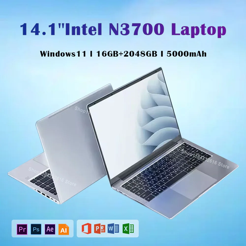 14.1 inch Laptop Intel Pentium N3700 Windows 11 16GB RAM Notebook 1920*1080 Resolution Unlock Computer Office Study gamer PC