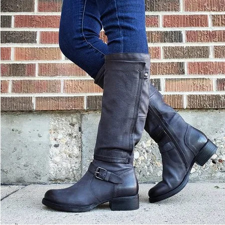 Women Boots Over Knee Round Toe Winter Footwear Zipper Shoes Over-the-Knee Low Riding 2022 Rubber Large Size Retro Square heel S