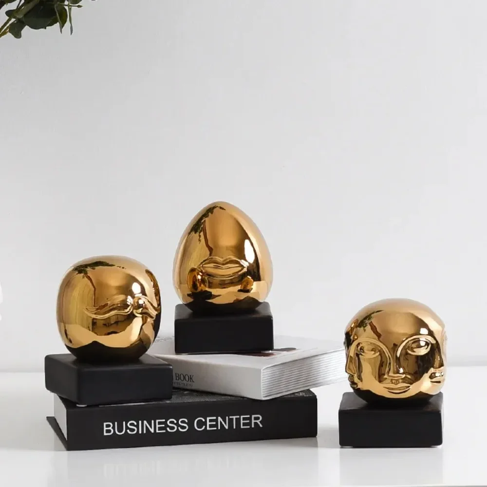 Gold-plated Ceramic Gold Face Ornaments Creative Home Furnishings Simple Living Room Office Desktop Ornaments Ceramic Crafts