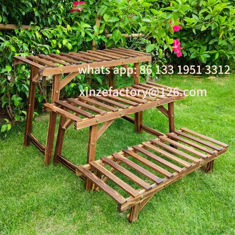 

Customizable Large 3 Tier Step Plant Stand Wood Ladder Shelf Garden Display for Patio Indoor Outdoor Flower Pot Shelf