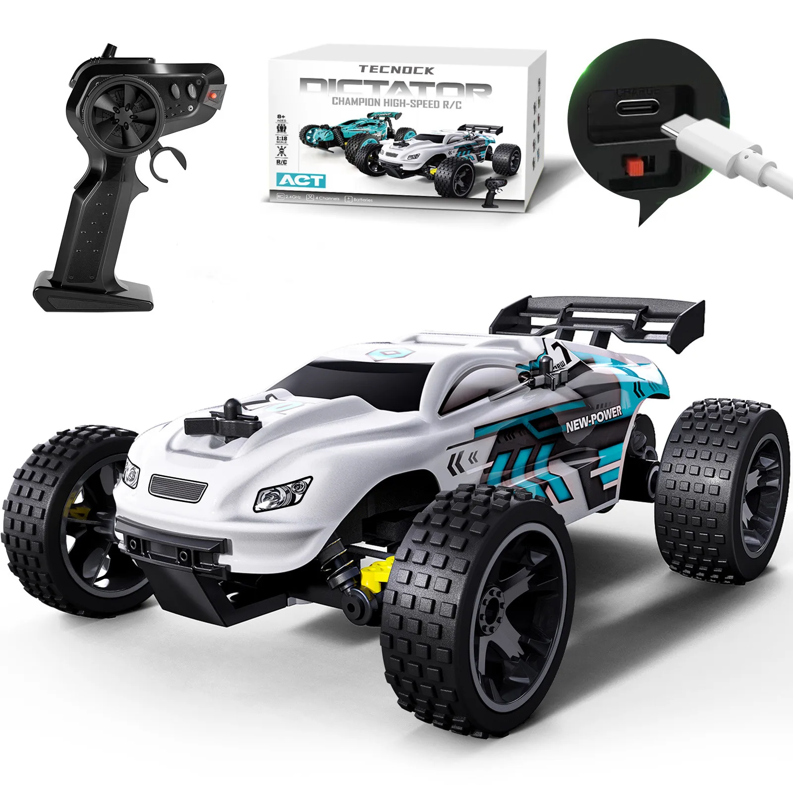 High-Speed RC Car for Adults&Kids,20 KM/H Remote Ccontrol Cars Toy Off-Road Buggy with Lights, 2.4GHz RC Racing Car, 50 Min Play