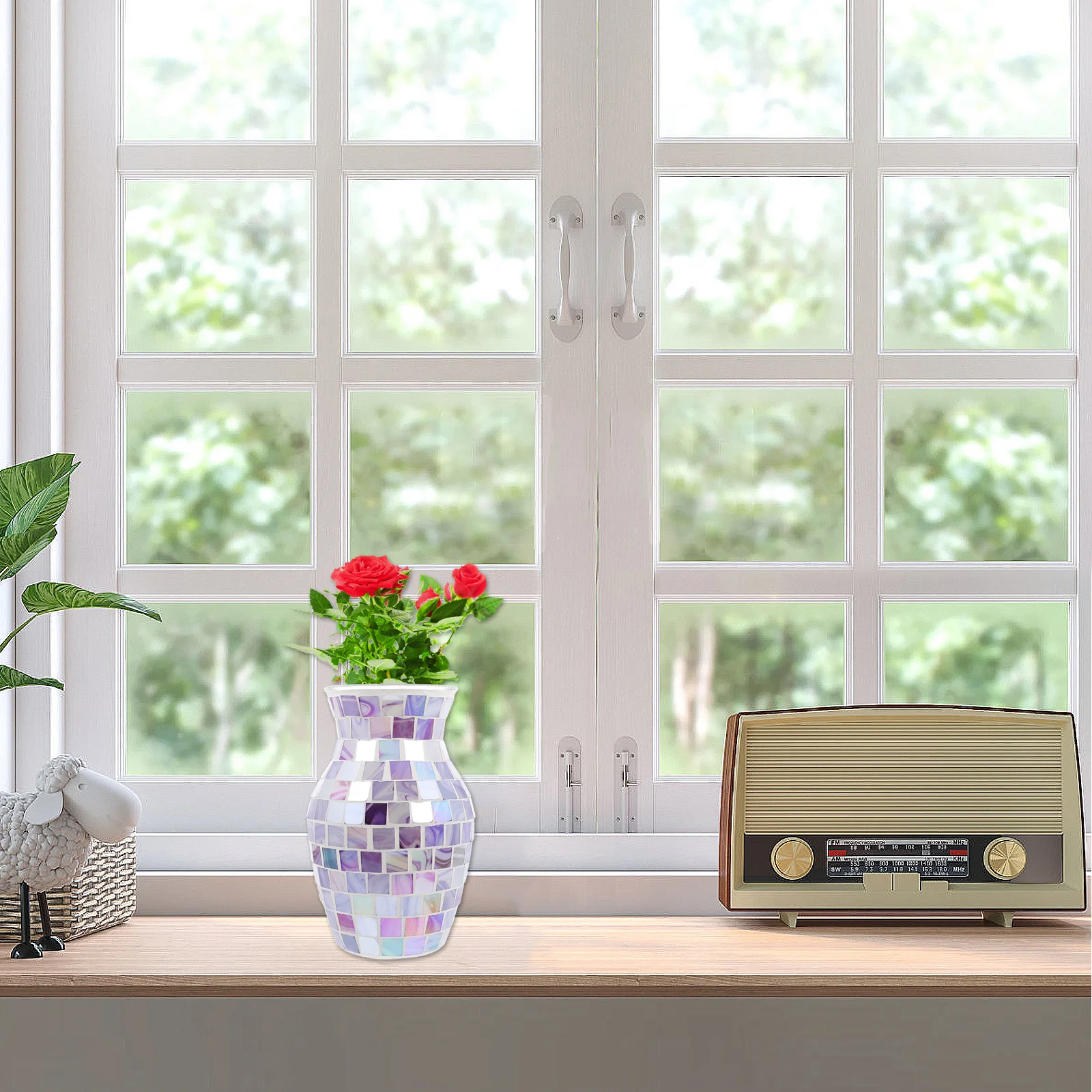 

1Pcs Mosaic Flower Vase Premium Glass Creative Nordic Design Elegant Home Decor Creative Glass Vase Practical Flower Bottle