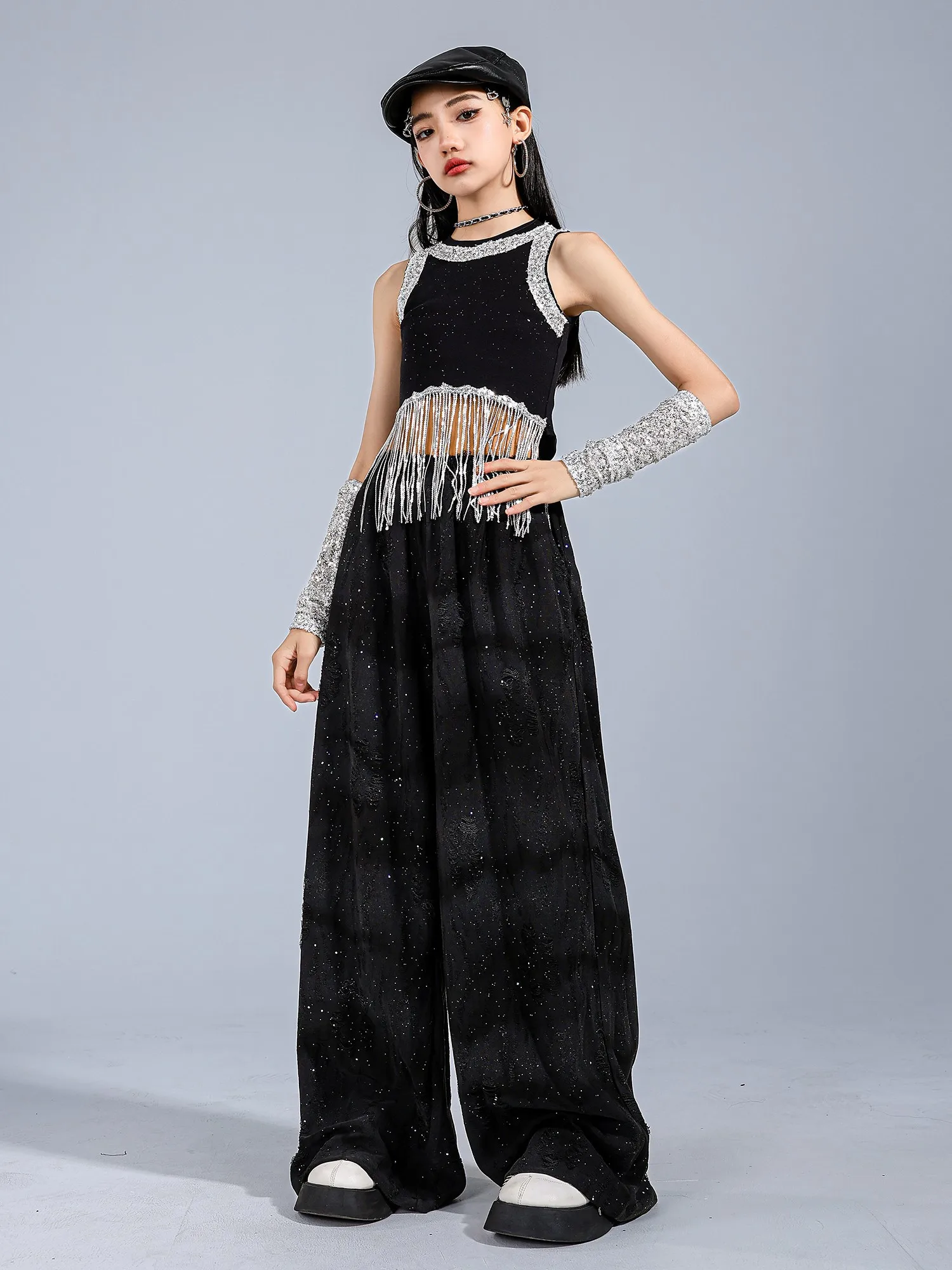 여자 Kpop 치어 리더 재즈 의상 힙합 댄스 복장 블랙 스팽글 배꼽 탑 바지 콘서트 무대 공연 슈트 BL16699
