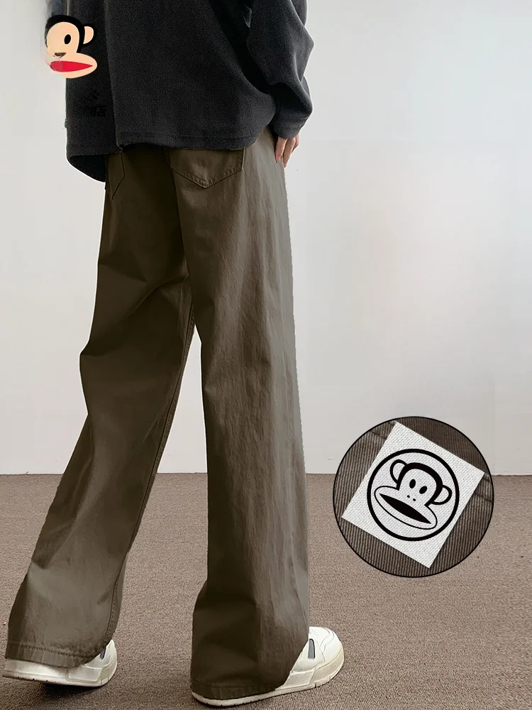 

PaulFrank American Sle Casual Pants Men Spring Loose Wide Leg Long Trousers Pure Cotton Workwear Straight Cut Trousers