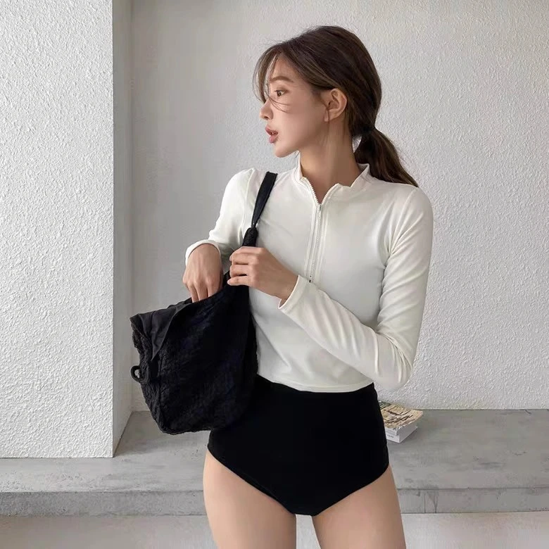 

Ladies' Conservative Two-Piece Swimming Suit Long Sve Dive Suit Sunscreen Beach Vaion Tee-Piece Set Slimming Belly Cover