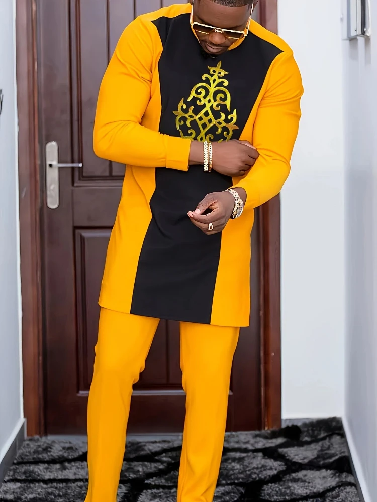 

Мужской повседневный комплект из двух предметов с длинными рукавами: топ средней длины и брюки