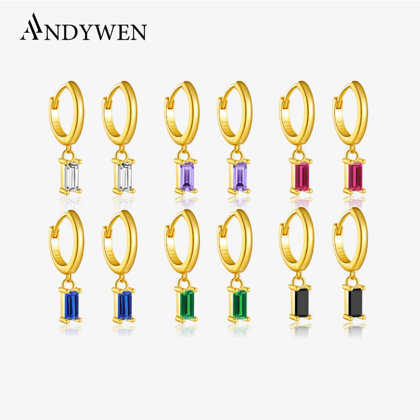 

Серьги-подвески ANDYWEN, из серебра 925 пробы, с золотыми и фиолетовыми кристаллами, круглые ювелирные украшения, 2020