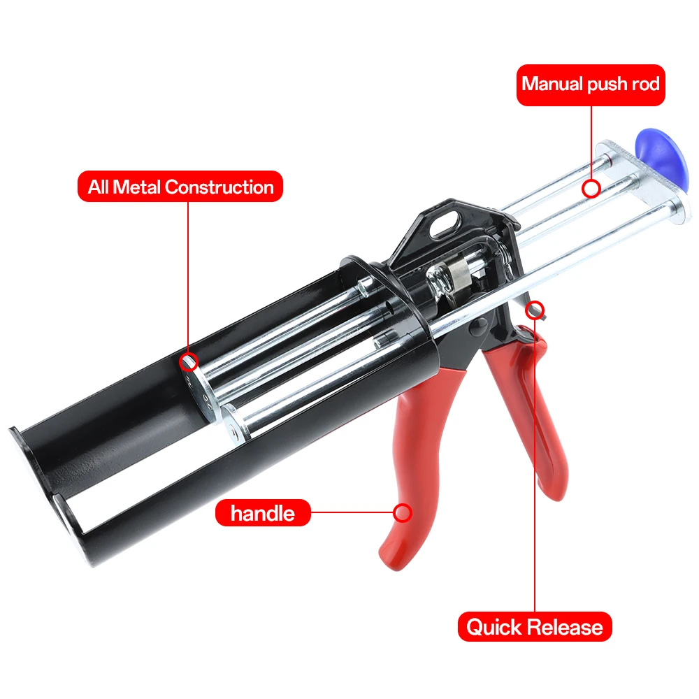 Epoxy Gun 200mL (1:1 2:1 Mix Ratio) Dual Component Applicator Caulking Gun Metal Glue Gun for Plastic Repair Epoxy and Adhesives