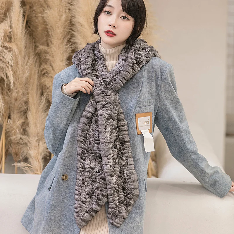 Besfilin Real Sable Chinchilla Fur Scarf Hat Integrated Knitted Mink Fur Hat to Keep Warm for Women Travel Autumn and Winter