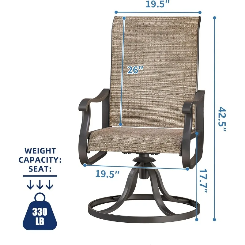 Patio draaistoelen set van 2, buiten eetkamerstoelen met hoge rugleuning, draaibare schommelstoel voor alle weersomstandigheden voor gazon, veranda of tuin (bruin)