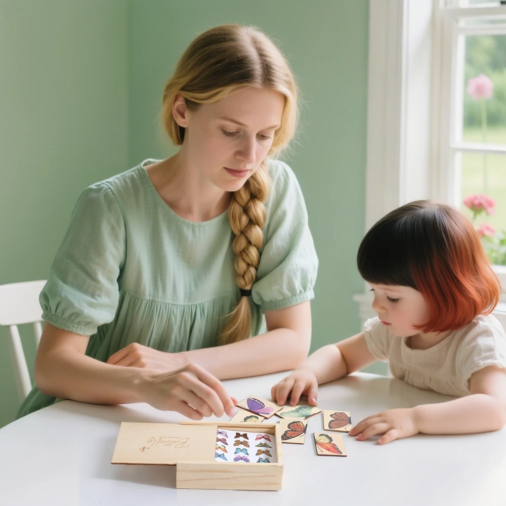 Drewniane puzzle dla niemowląt, zabawki edukacyjne, kreskówkowy motyl, gra dopasowująca, kolorowe obrazki dla niemowląt, zabawka poznawcza, wczesna edukacja dla noworodków.