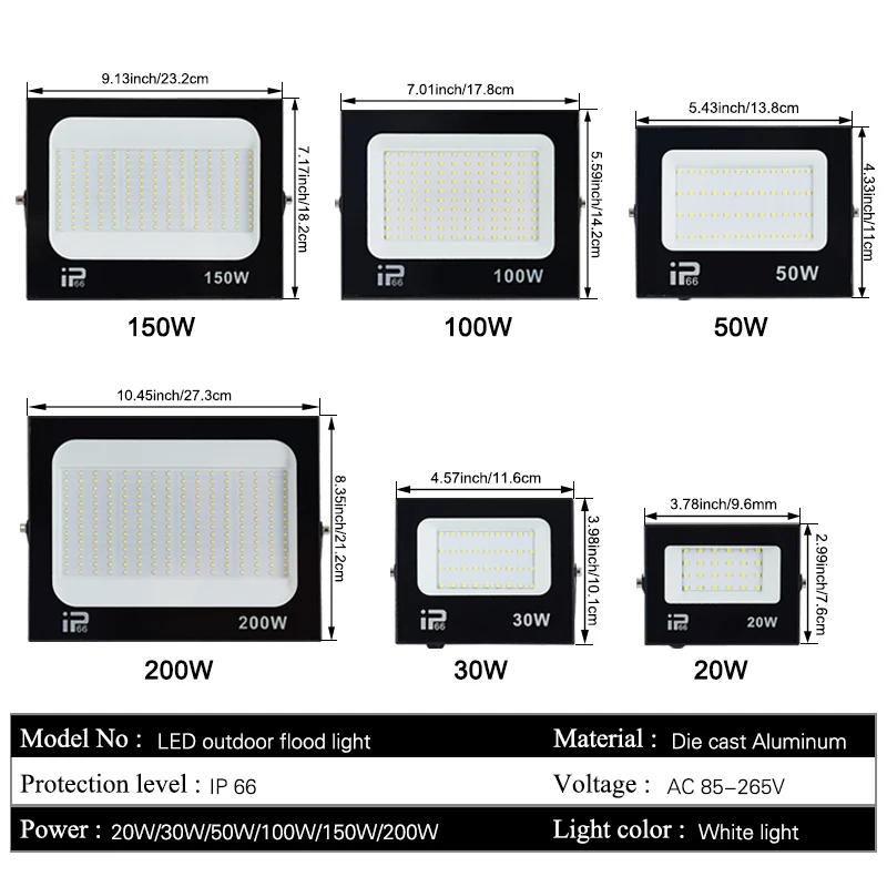 

20W 30W 50W 100W 200W outdoor IP66 waterproof path light spotlight LED floodlight 220V garden porch courtyard light
