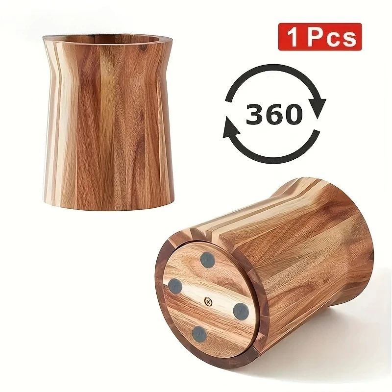 360-Degree Rotating Utensil Holder Wooden Kitchen Countertop Organizer Storage Caddy for Spoons Spatulas Ladles Space Saving