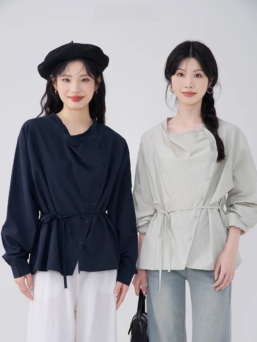 

Heme Women's Long Sleeve Shirt Spring Autumn Loose Fitting Button down Neck Design Commute Style Casual Fashion Top