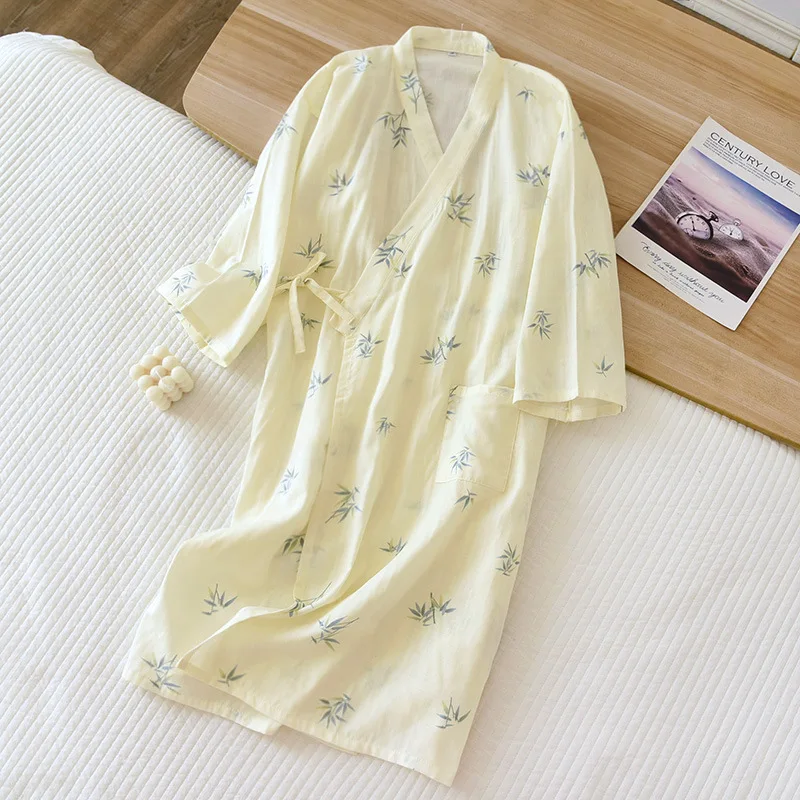 Japanese Kimono Pajamas Women's Cotton Spring Autumn Summer Thin Loose Fitting Bathrobes Home Clothing Nightwear Homewear