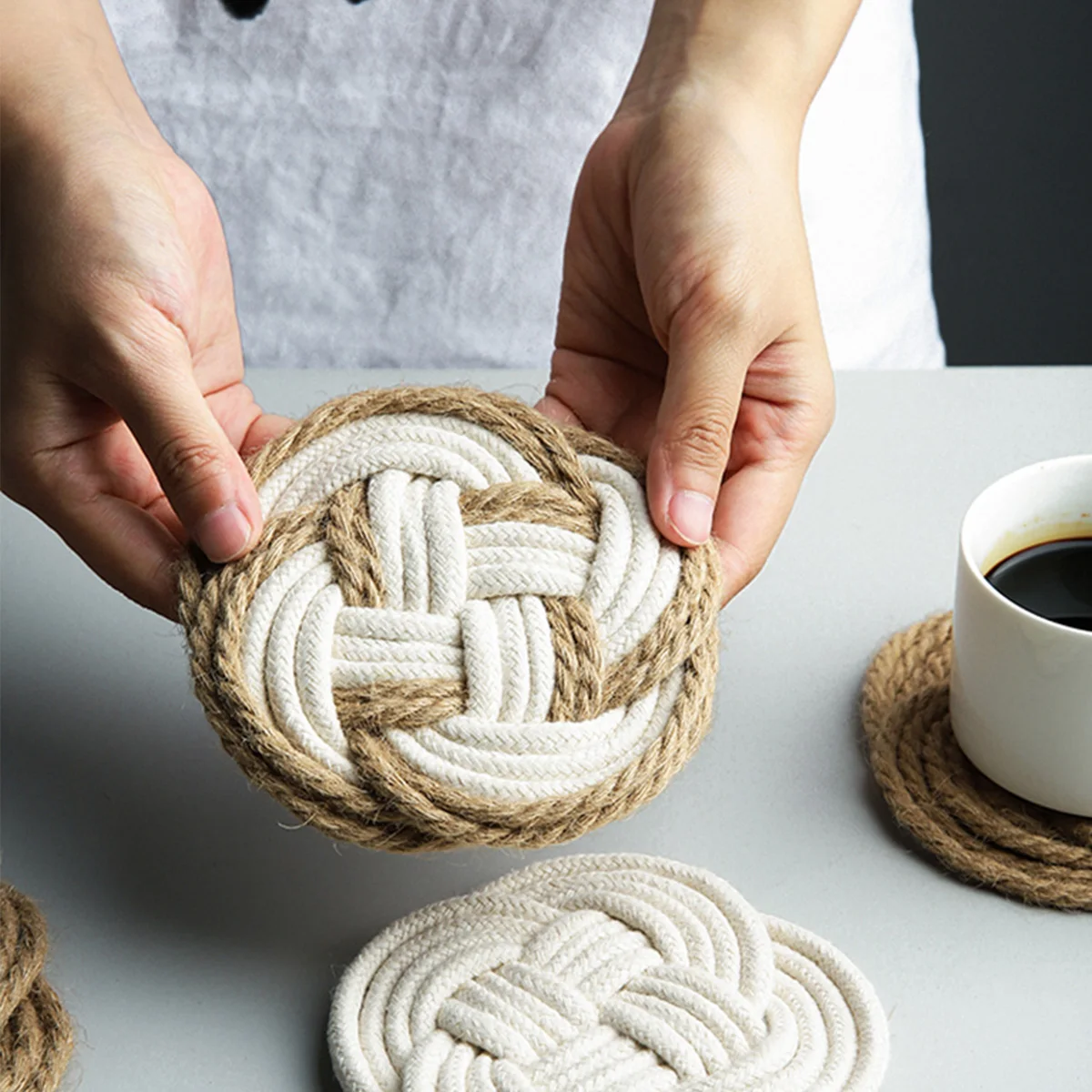 

Cotton Thread Weave Coaster Non slip Placemats H made Coasters Decorative Mats Table Protection Heat Resistant Premium Material