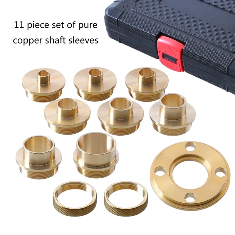 11Pcs Pure Copper Shaft Sleeves Woodworking Electric Wood Trimming Machine Inverted Board Unlock Hole Guide Plate Access