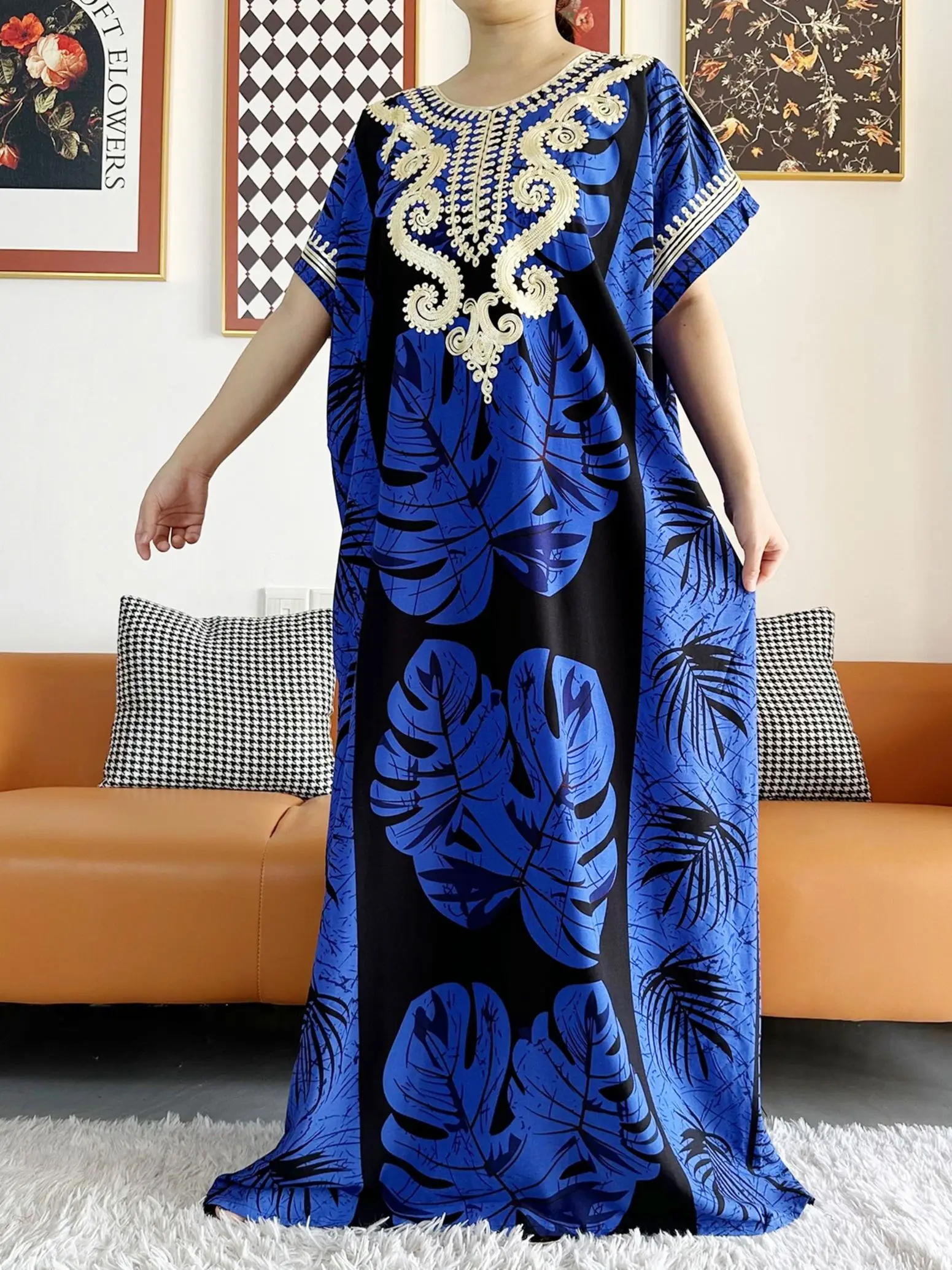 Vestidos de manga corta de estilo africano para mujer, estampado Floral, flor grande, Boubou suelto, maxivestido islámico, ropa Abaya africana,