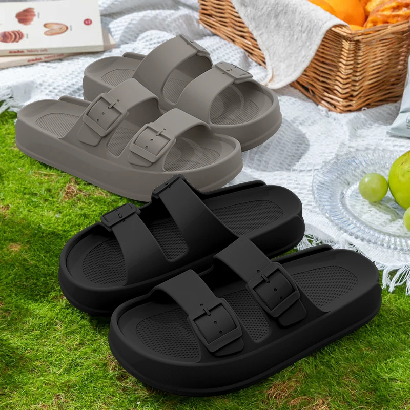 

Men's Thick Bottom Double Row Button Slippers Soft Sole Sandals Wearable Outdoor Slip-On Shoes Comfortable Casual Slippers