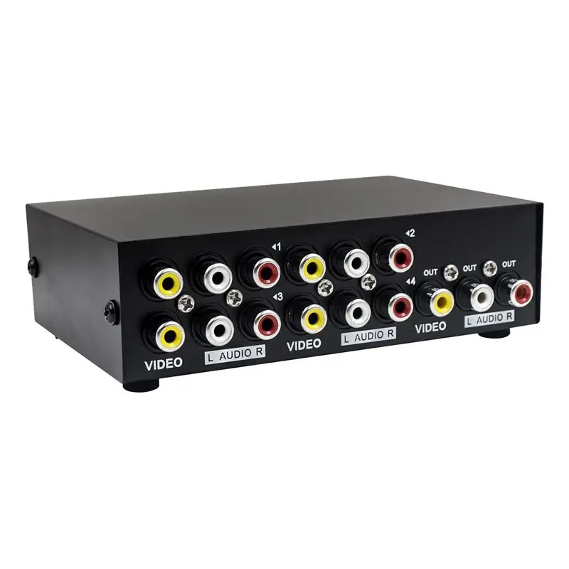 Stylish-2X 4 Port AV Switch RCA Switcher 4 In 1 Out Composite Video L/R Audio Selector Box For DVD STB Game Consoles