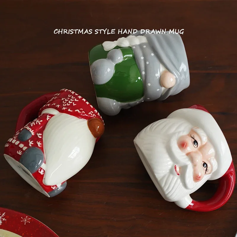 European Style Hand Painted Santa Claus Shape Ceramic Mug Ornaments Living Room Kitchen Bar Milk Coffee Cup Christmas Decoration