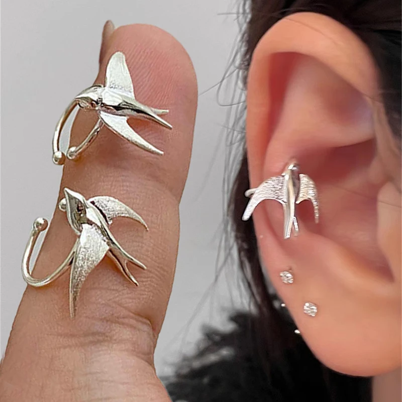 Fashion Swallow Bird Clip on Earrings for Girls Cute Animal Chinese Style National Tide Earring Ladie Fashion Jewelry Gifts