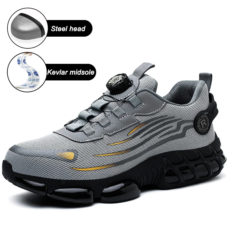 Men's Safety Shoes Air Cushion Protection Safety Boots Fashionable Casual Work Shoes Breathable Odor Protection Men's Work Boots