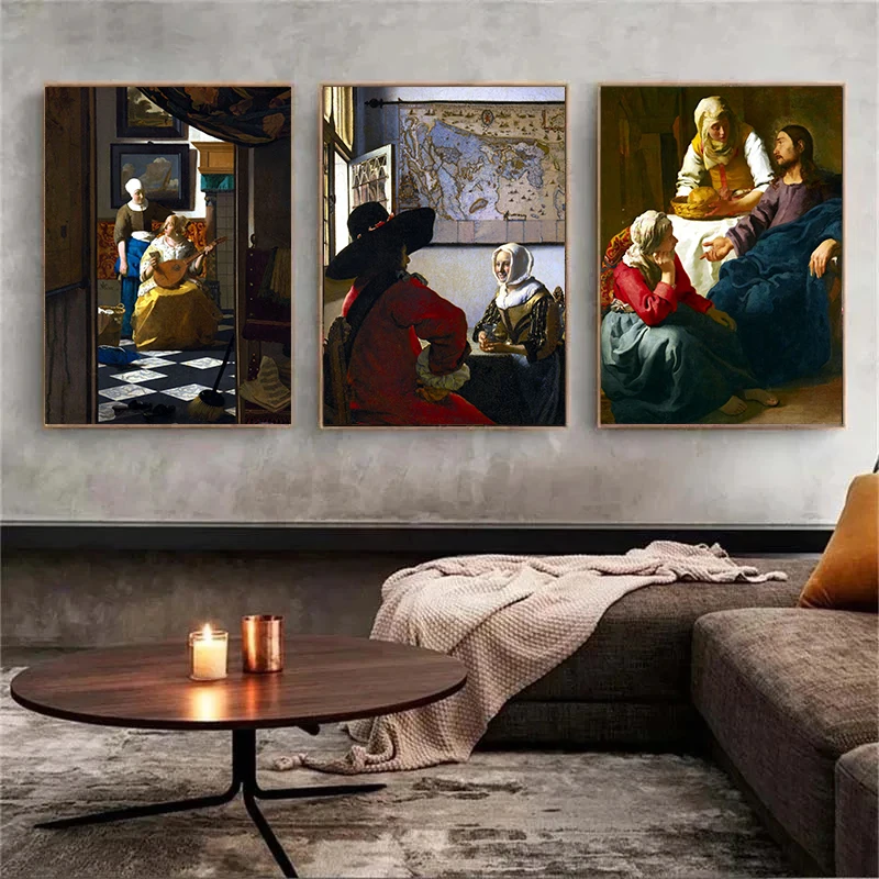 Johannes Vermeer Classic Artwork Famous Painting Canvas Poster Print The Milkmaid Girl with A Pearl Earring Mural for Home Decor