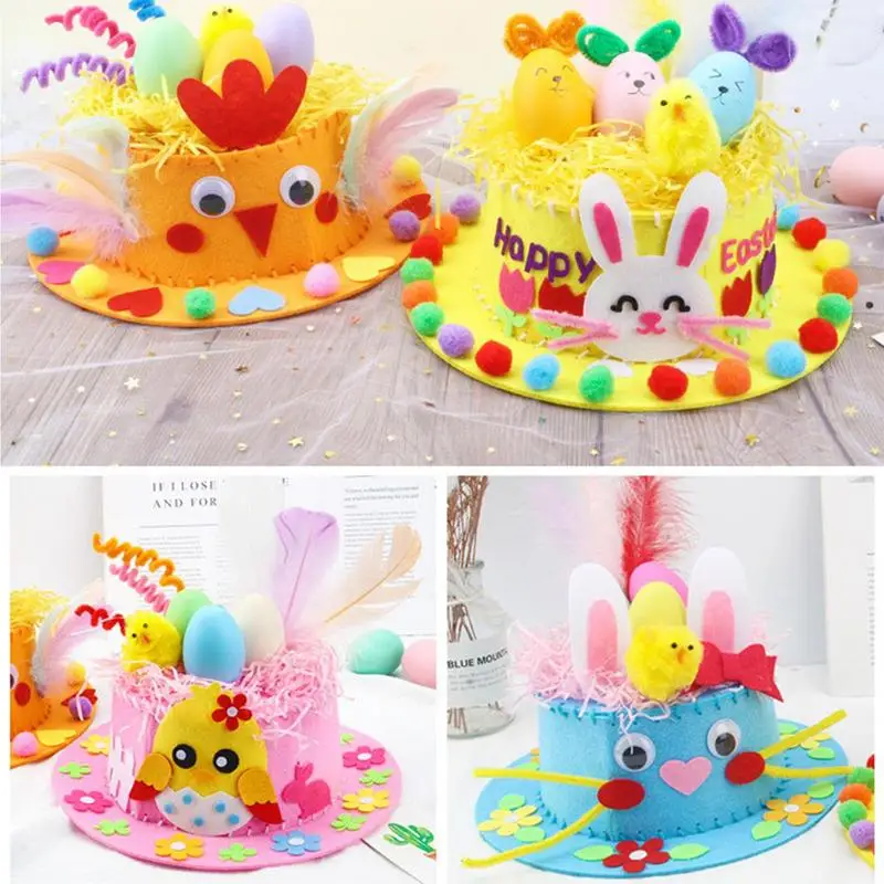 Easter Bunny Hat Diy Craft Kits Kids Children DIY Easter Hat Adults Hats Party Supplies Game Party Wear Decorations Accessories