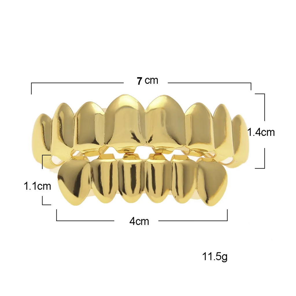 8/8 Hip Hop Teeth Grillz Set Gold Silver Color Top & Bottom Body Jewelry Punk Cosplay Party Tooth Grills Gifts