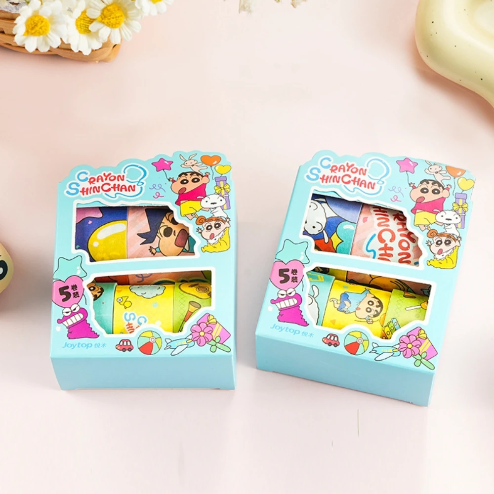 5 rolo anime crayon shin-chan fita adesivo kawaii estudante dos desenhos animados notebooks garrafas de água papelaria adesivos decorativos presentes