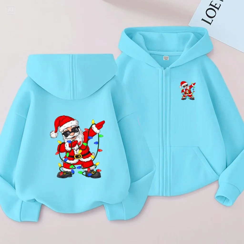 

Children Fashion New Year Gifts Santa Claus Loose Cardigan Hoodie Zipper Style Sweatshirt Boys Girls 3-12 Yrs Casual Sports Coat