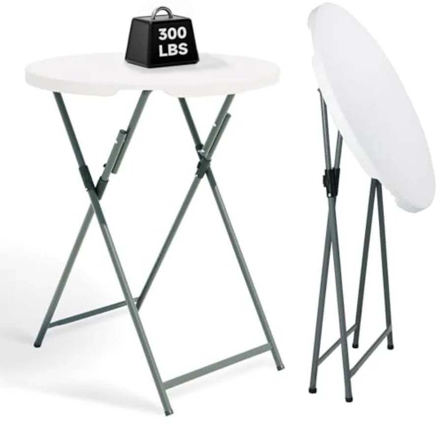 

32" Round Folding Cocktail Table - HDPE Matrial Top with Steel Frame Stable and Easy to Clean - High Top Table for Parties Pati