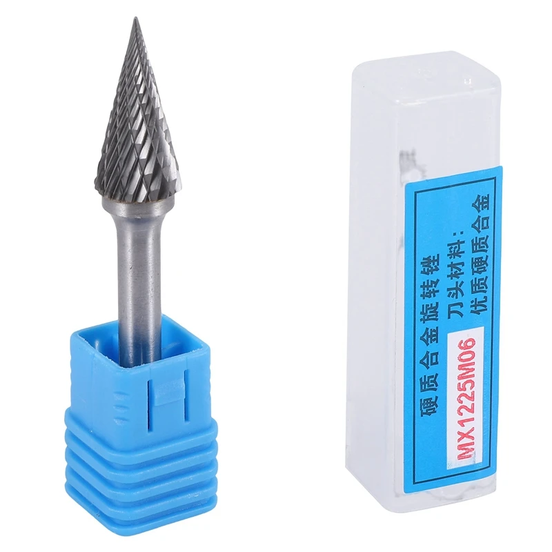 Tungsten Carbide Burr Pointed Cone Shape Double Cut Rotary Burrs File 70X12mm With 1/4 Inch Shank Dia