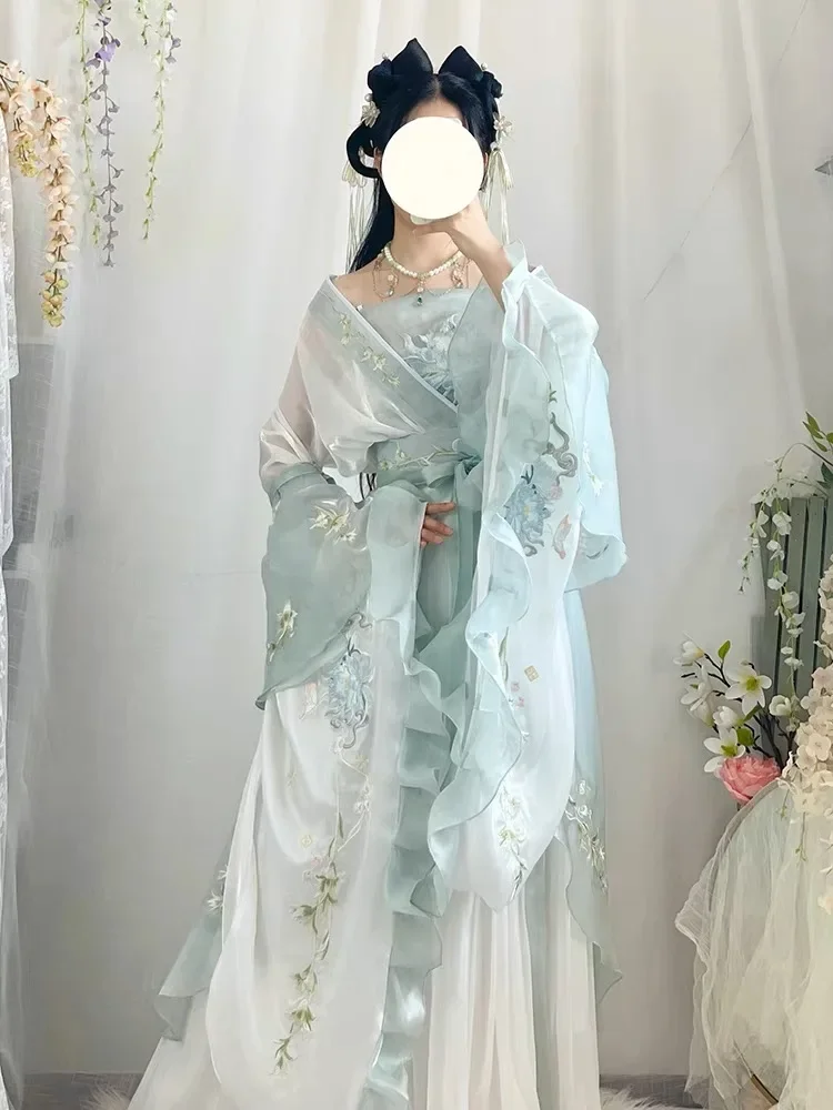 Original Chinese Traditional Hanfu Flower Sleeve Women Princess Dress Vintage Fairy Cosplay Costume  Embroidered Carnival Outfit