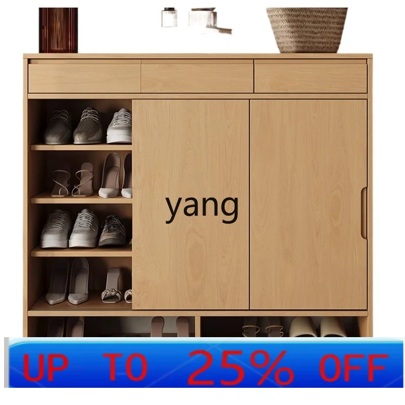 

LTT solid wood shoe cabinet indoor living room oak walnut sliding door cabinet