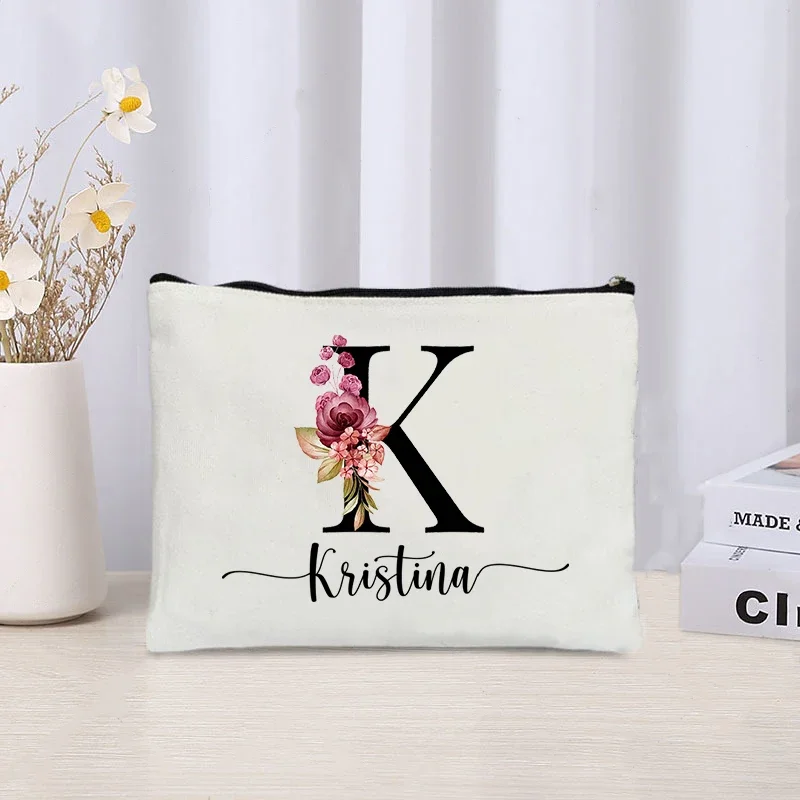 Custom Name Letters Makeup Bag Women Trendy Travel Cosmetic Organizer Bridesmaid Wedding Gifts Canvas Side Bag for Ladies Pouch